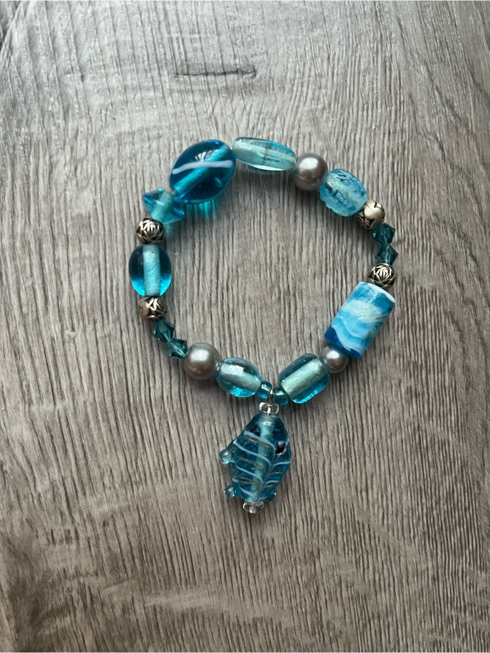 Turquoise Glass Bead Stretch Bracelet